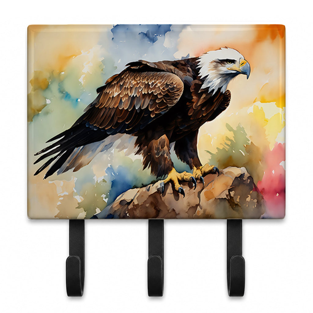 Bald Eagle Perched Rock Wildlife Leash or Key Holder Wall Hooks, Coat Rack Wall Mount, for Hanging Keys, Towels, Aprons, Leashes