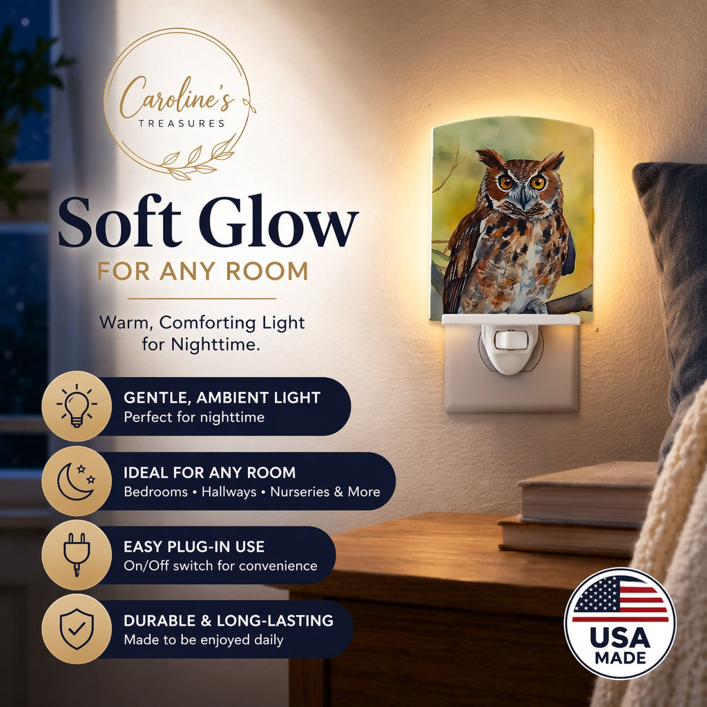 Eastern Screech Owl Wildlife Portrait Ceramic Night Light Compact, UL-Certified, Ideal for Bedroom, Bathroom, Nursery, Hallway, Kitchen, 6x4x3, Multicolor