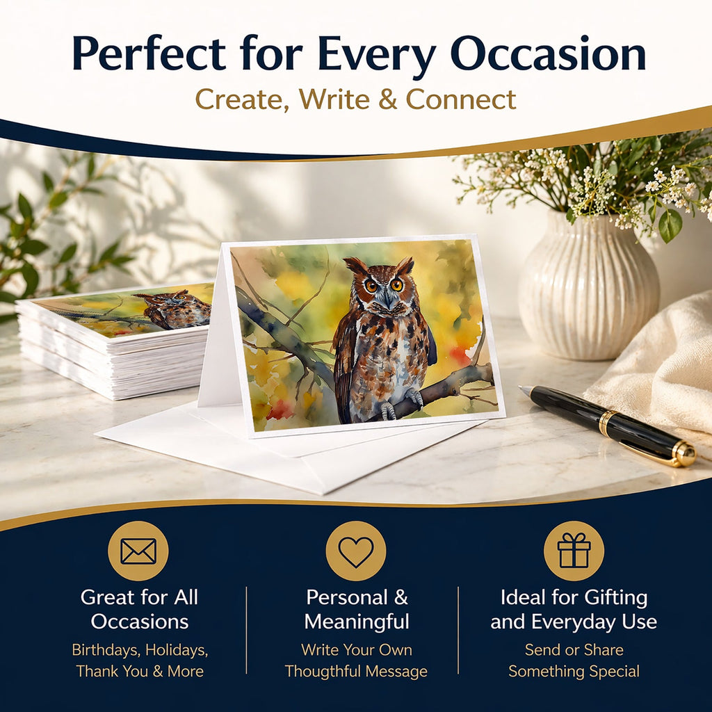 Eastern Screech Owl Wildlife Portrait Greeting Cards Pack of 8 Blank Cards with Envelopes Whimsical A7 Size 5x7