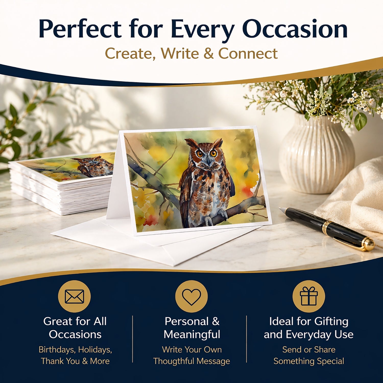 Eastern Screech Owl Wildlife Portrait Greeting Cards Pack of 8 Blank Cards with Envelopes Whimsical A7 Size 5x7