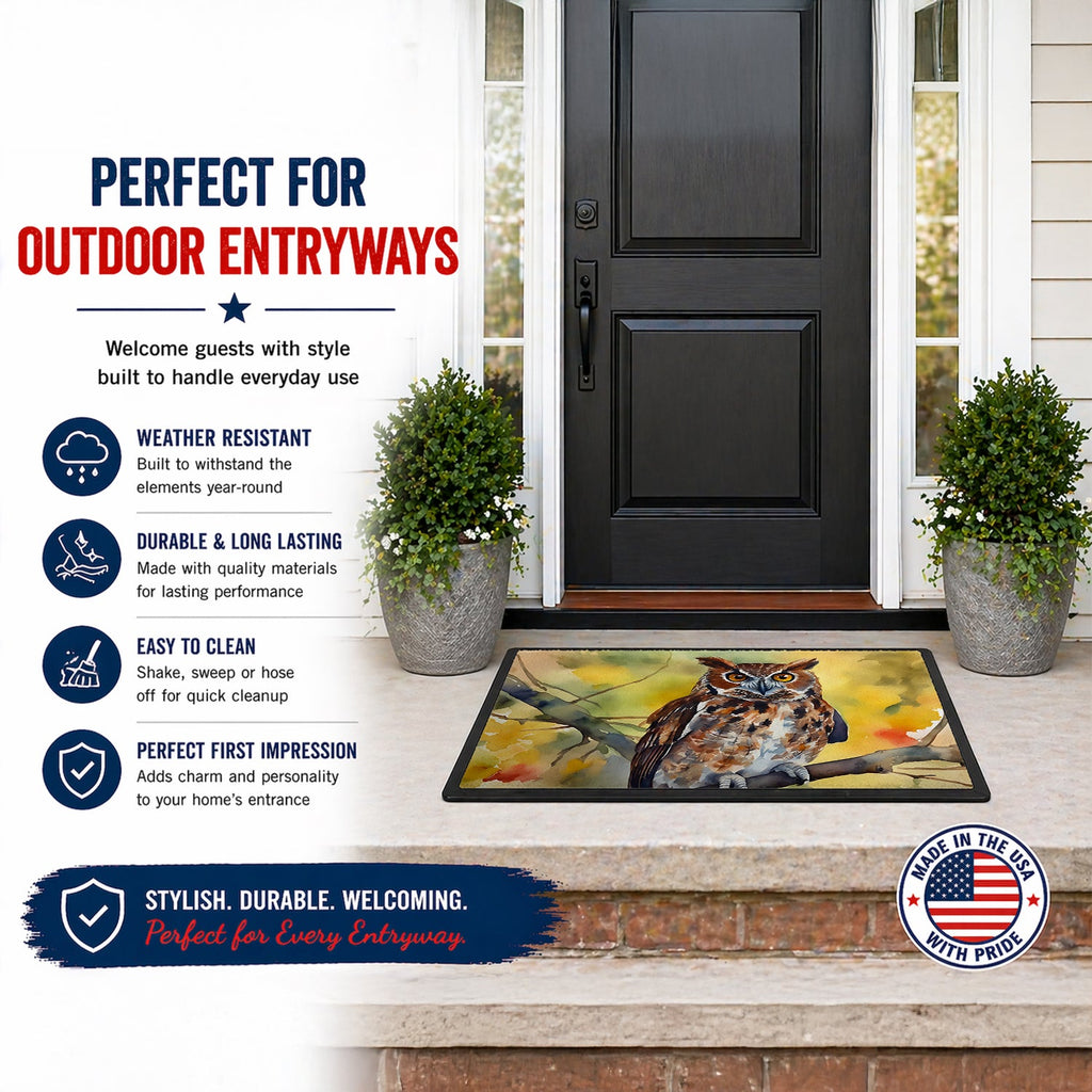 Eastern Screech Owl Wildlife Portrait Doormat Indoor Outdoor 24H X 36W Front Door Mat Rugs for Entryway, Non Slip Washable Low Pile,