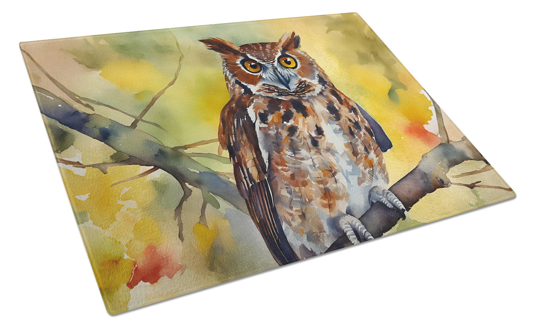 Eastern Screech Owl Wildlife Portrait Cutting Board Tempered Glass Kitchen Cutting Surface, Heat Resistant Chopping, Non-Slip Feet, Food Prep & Serving