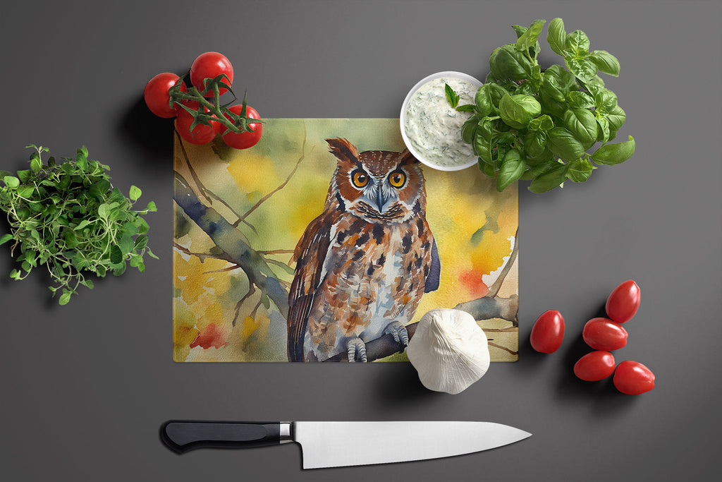 Eastern Screech Owl Wildlife Portrait Cutting Board Tempered Glass Kitchen Cutting Surface, Heat Resistant Chopping, Non-Slip Feet, Food Prep & Serving