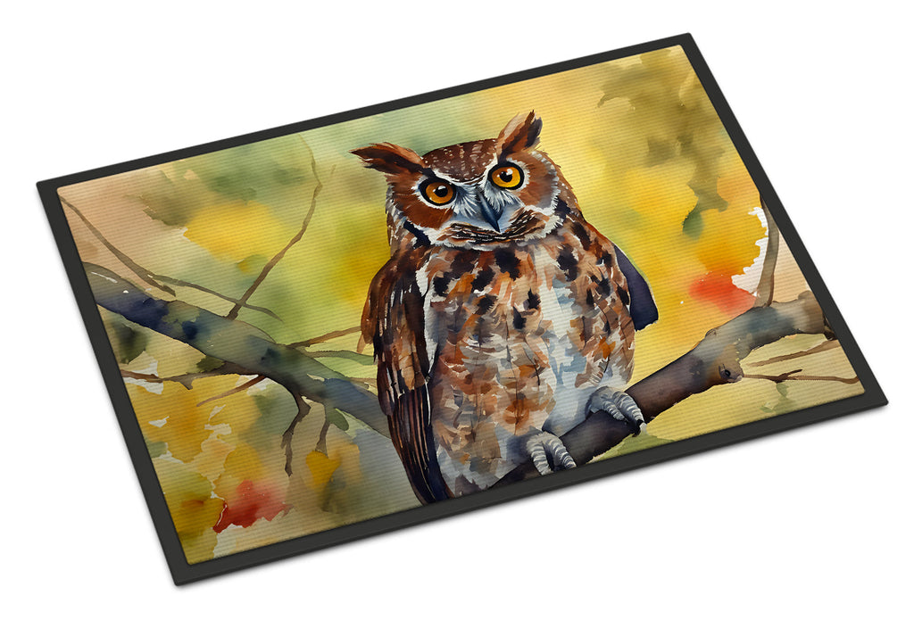 Eastern Screech Owl Wildlife Portrait Doormat Indoor Outdoor 18H X 27W Front Door Mat Rugs for Entryway, Non Slip Washable