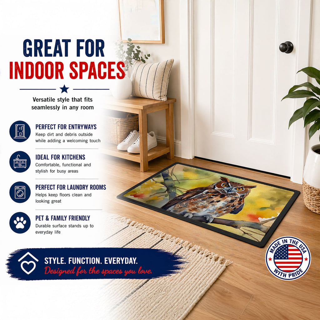 Eastern Screech Owl Wildlife Portrait Doormat Indoor Outdoor 18H X 27W Front Door Mat Rugs for Entryway, Non Slip Washable