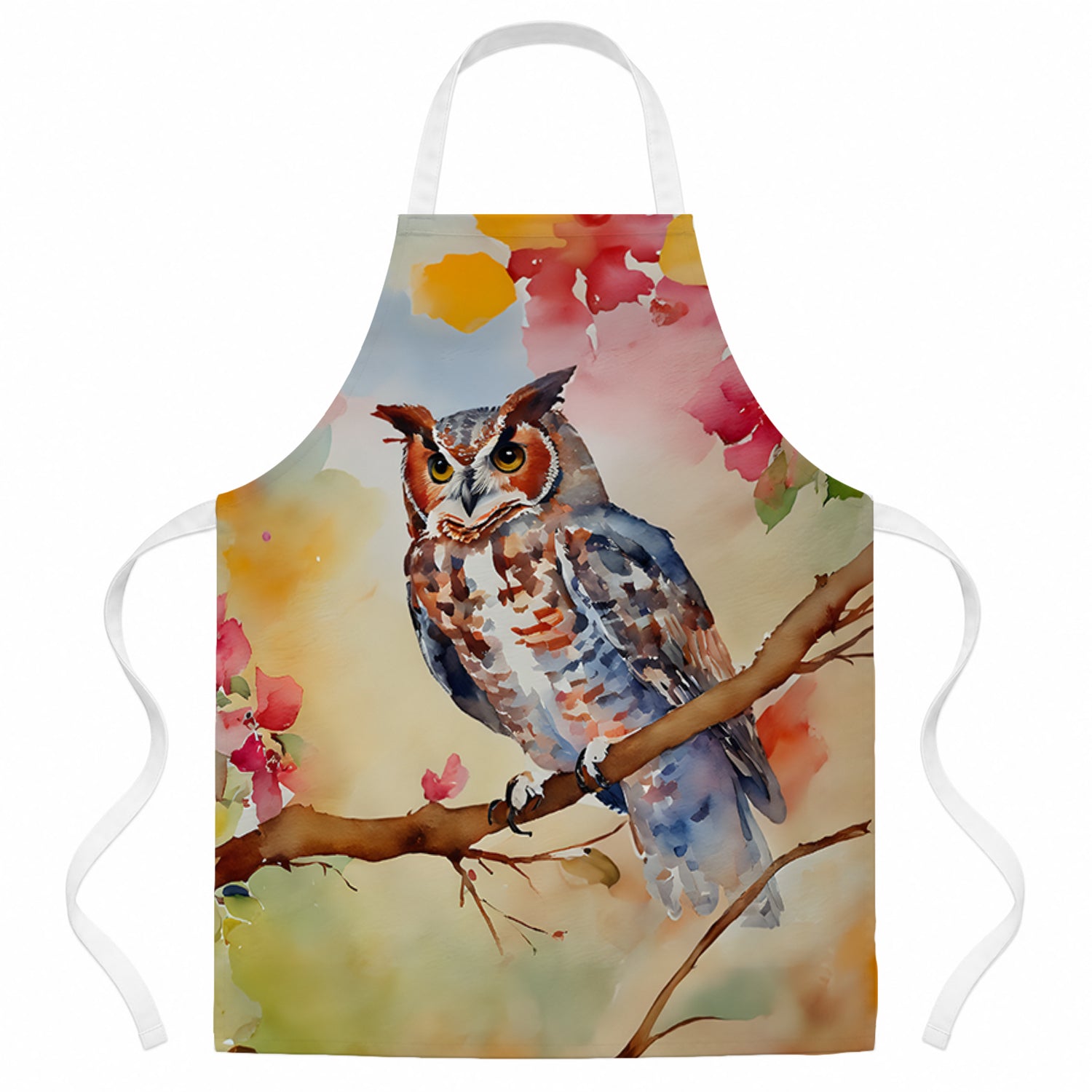 Eastern Screech Owl with Blossoms Apron Cooking Kitchen Server Baking Crafts Gardening for Adult Women Men, Unisex, Large, Multicolor