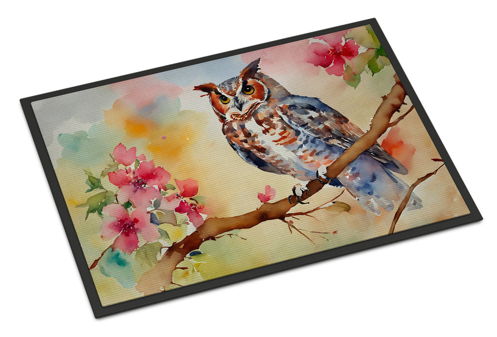 Eastern Screech Owl with Blossoms Doormat Indoor Outdoor 24H X 36W Front Door Mat Rugs for Entryway, Non Slip Washable Low Pile,