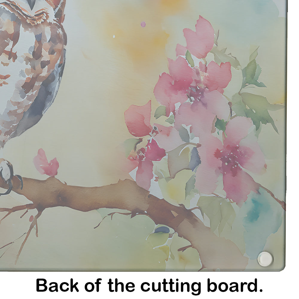 Eastern Screech Owl with Blossoms Cutting Board Tempered Glass Kitchen Cutting Surface, Heat Resistant Chopping, Non-Slip Feet, Food Prep & Serving