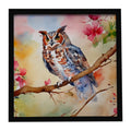 Eastern Screech Owl with Blossoms Framed Metal Print Bathroom, Kitchen, Office, Home Decor Wall Art Ready to Hang, Square, 8X8