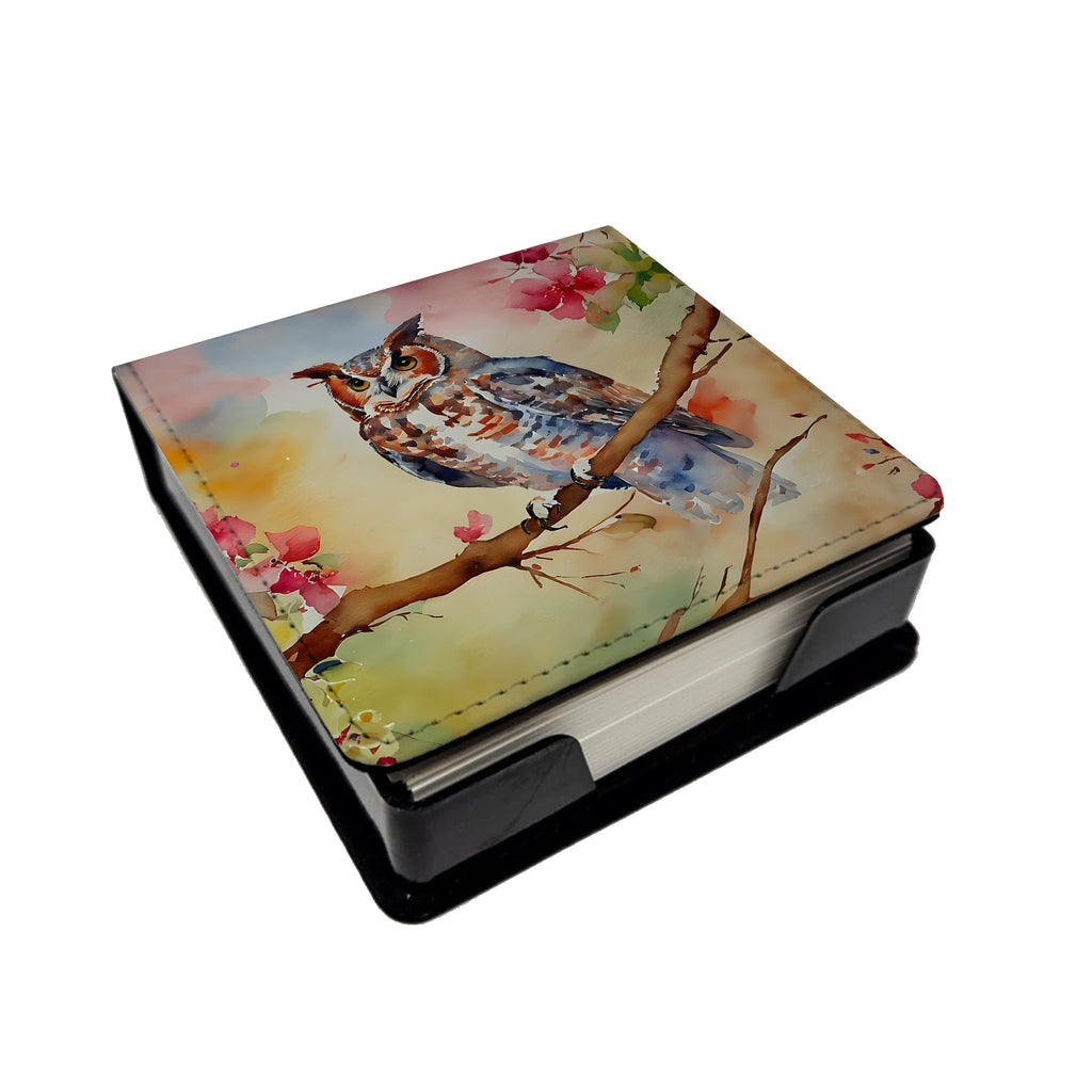 Eastern Screech Owl with Blossoms PU Leather Note Paper Holder with Artist-Designed Cover, Desk Accessory, Office Gift