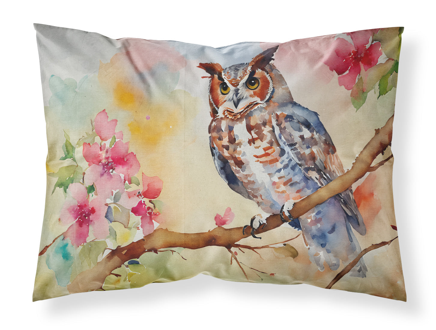 Eastern Screech Owl with Blossoms Standard Pillowcase Lightweight Super Soft Easy Care Decorative Artwork Pillowcase, Standard