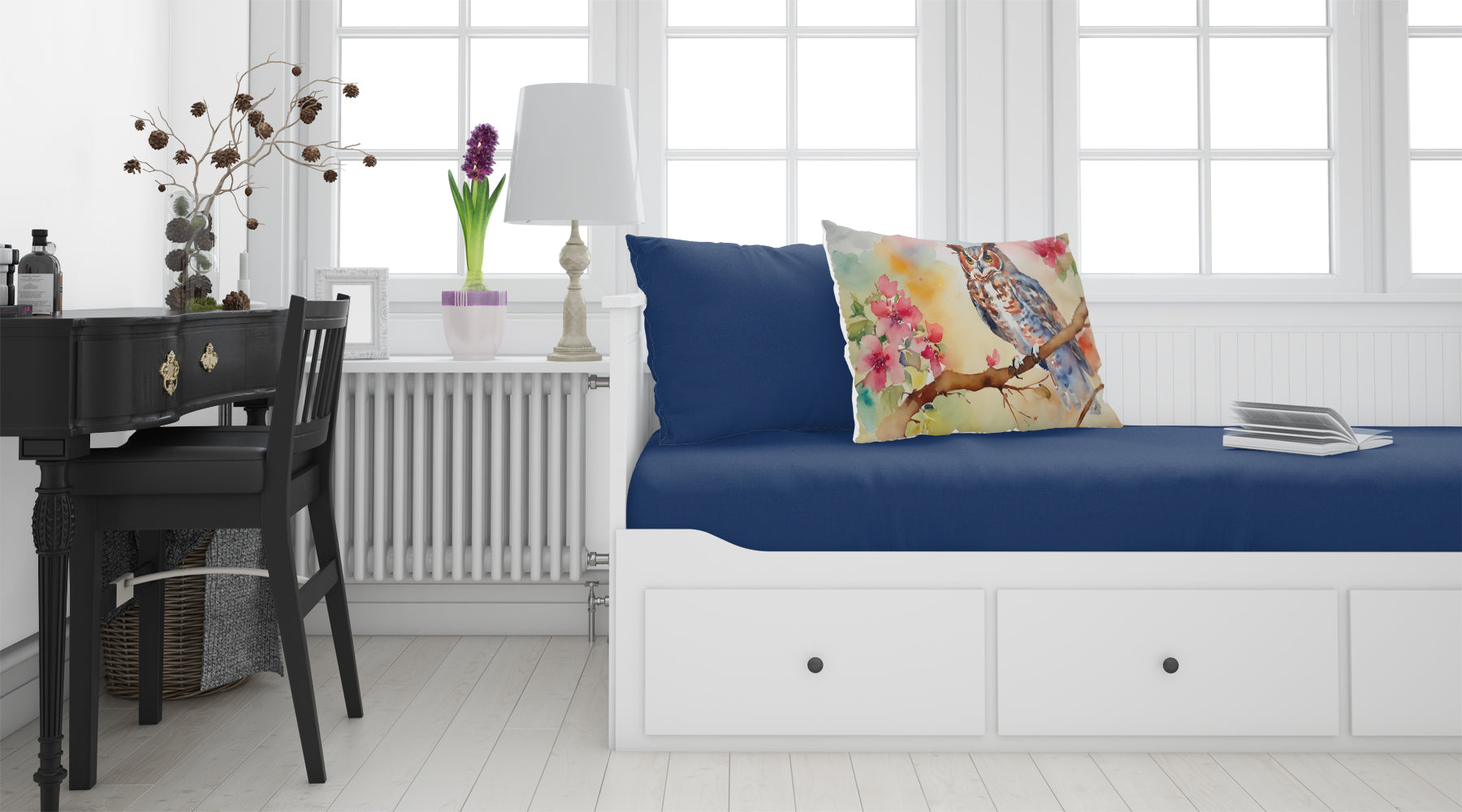 Eastern Screech Owl with Blossoms Standard Pillowcase Lightweight Super Soft Easy Care Decorative Artwork Pillowcase, Standard