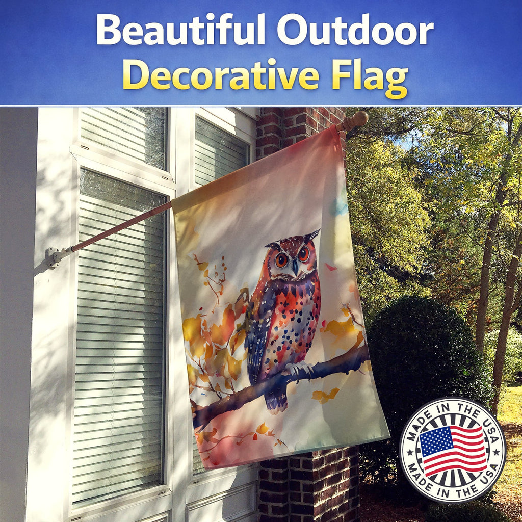 Elf Owl on Blossom Branch House Flag 28x40 Porch Sleeve Pole Decorative Outside Yard Banner Artwork Wall Hanging, Polyester