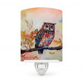 Elf Owl on Blossom Branch Ceramic Night Light Compact, UL-Certified, Ideal for Bedroom, Bathroom, Nursery, Hallway, Kitchen, 6x4x3, Multicolor