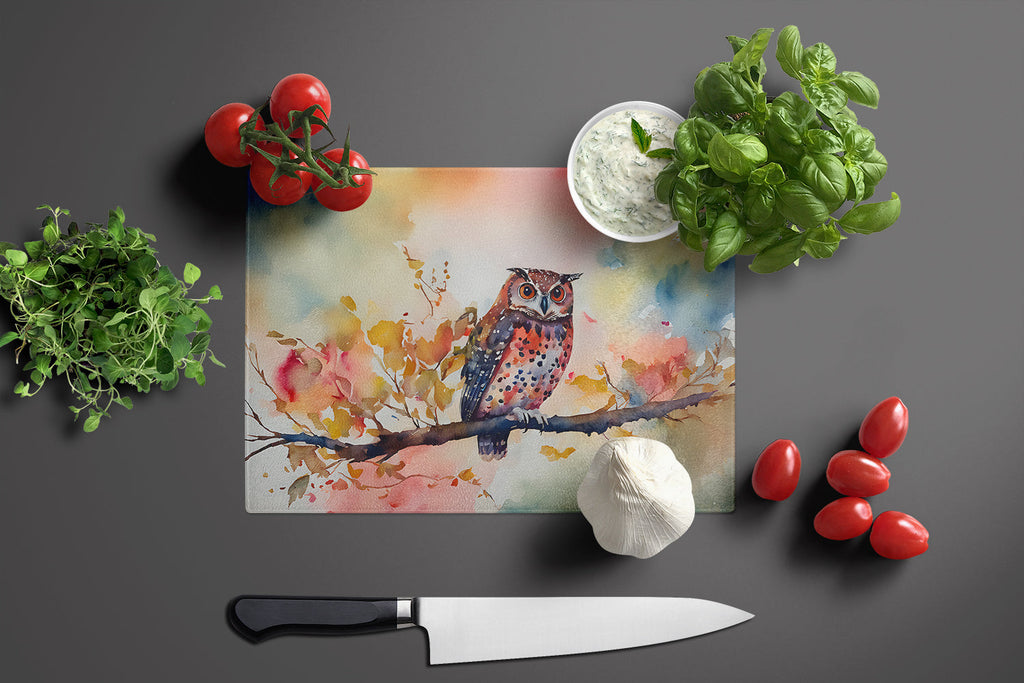 Elf Owl on Blossom Branch Cutting Board Tempered Glass Kitchen Cutting Surface, Heat Resistant Chopping, Non-Slip Feet, Food Prep & Serving