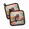 Elf Owl on Blossom Branch Pot Holder Set of 2 Heat Resistant Quilted Hot Pads 7.5 x 7.5 Inch, Insulated Kitchen Trivets for Cooking & Baking