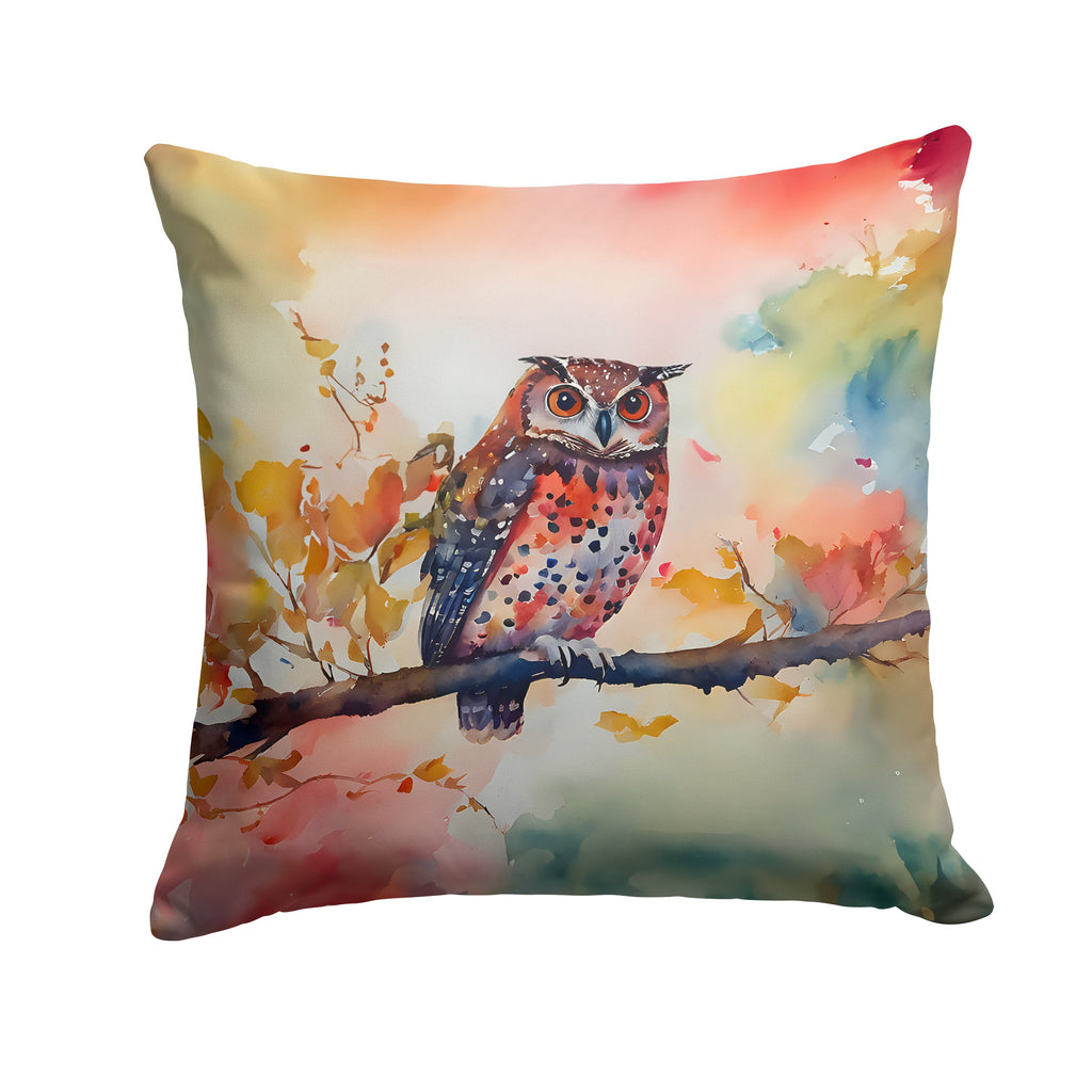 Elf Owl on Blossom Branch Decorative Throw Pillow 14x14 Indoor Outdoor Accent Cushion, Fabric Cover with Insert for Sofa, Bed, Porch & Living Room