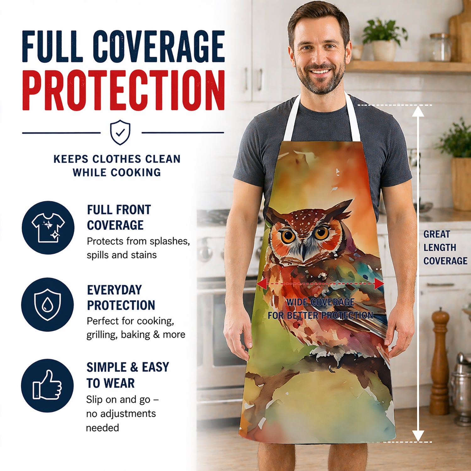Elf Owl Perched Branch Apron Cooking Kitchen Server Baking Crafts Gardening for Adult Women Men, Unisex, Large, Multicolor