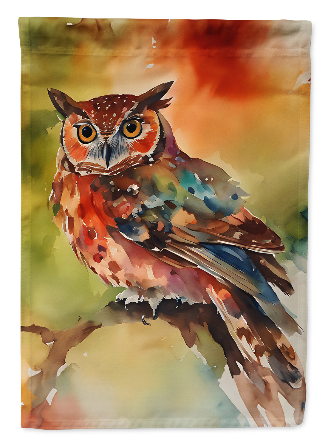 Elf Owl Perched Branch House Flag 28x40 Porch Sleeve Pole Decorative Outside Yard Banner Artwork Wall Hanging, Polyester