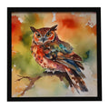 Elf Owl Perched Branch Framed Metal Print Bathroom, Kitchen, Office, Home Decor Wall Art Ready to Hang, Square, 8X8