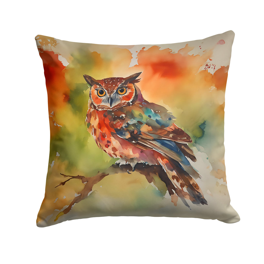 Elf Owl Perched Branch Decorative Throw Pillow 14x14 Indoor Outdoor Accent Cushion, Fabric Cover with Insert for Sofa, Bed, Porch & Living Room