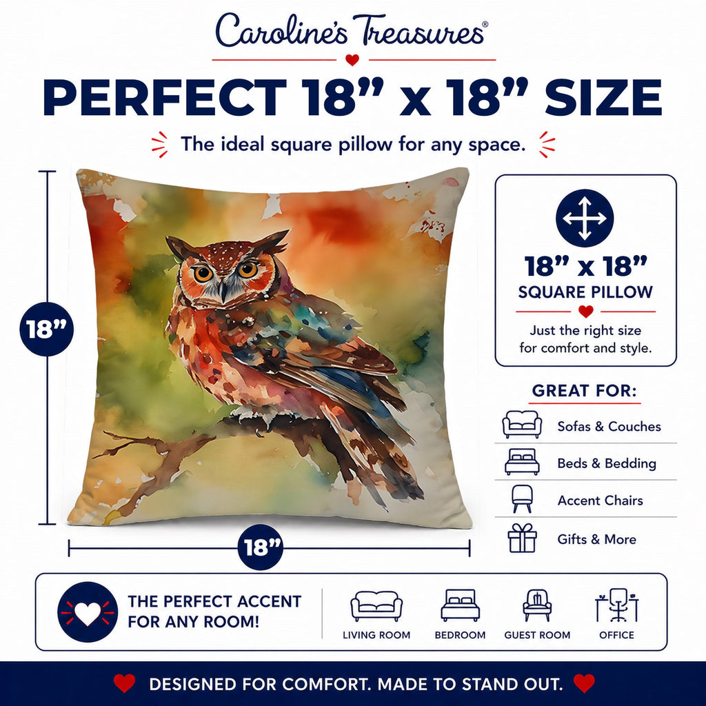 Elf Owl Perched Branch Decorative Throw Pillow 18x18 Indoor Outdoor Accent Cushion, Fabric Cover with Insert for Sofa, Bed, Porch & Living Room