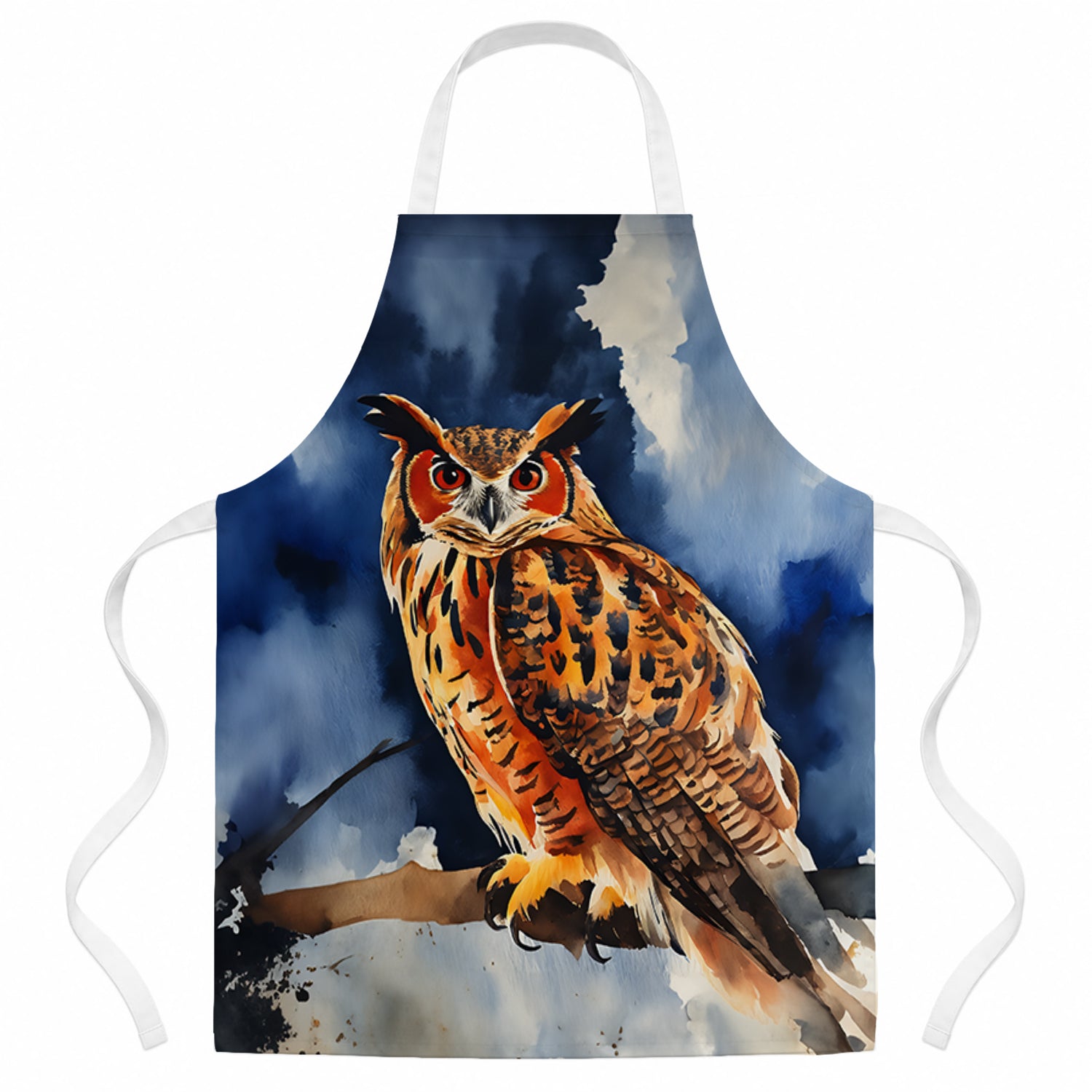 Eurasian Eagle Owl Perched Branch Apron Cooking Kitchen Server Baking Crafts Gardening for Adult Women Men, Unisex, Large, Multicolor