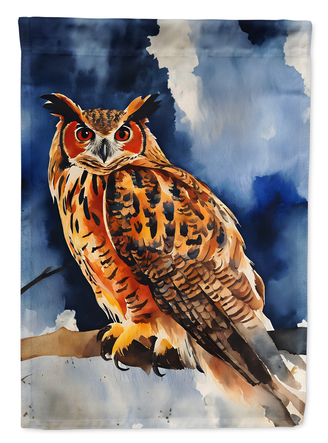 Eurasian Eagle Owl Perched Branch House Flag 28x40 Porch Sleeve Pole Decorative Outside Yard Banner Artwork Wall Hanging, Polyester