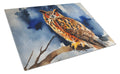 Eurasian Eagle Owl Perched Branch Cutting Board Tempered Glass Kitchen Cutting Surface, Heat Resistant Chopping, Non-Slip Feet, Food Prep & Serving