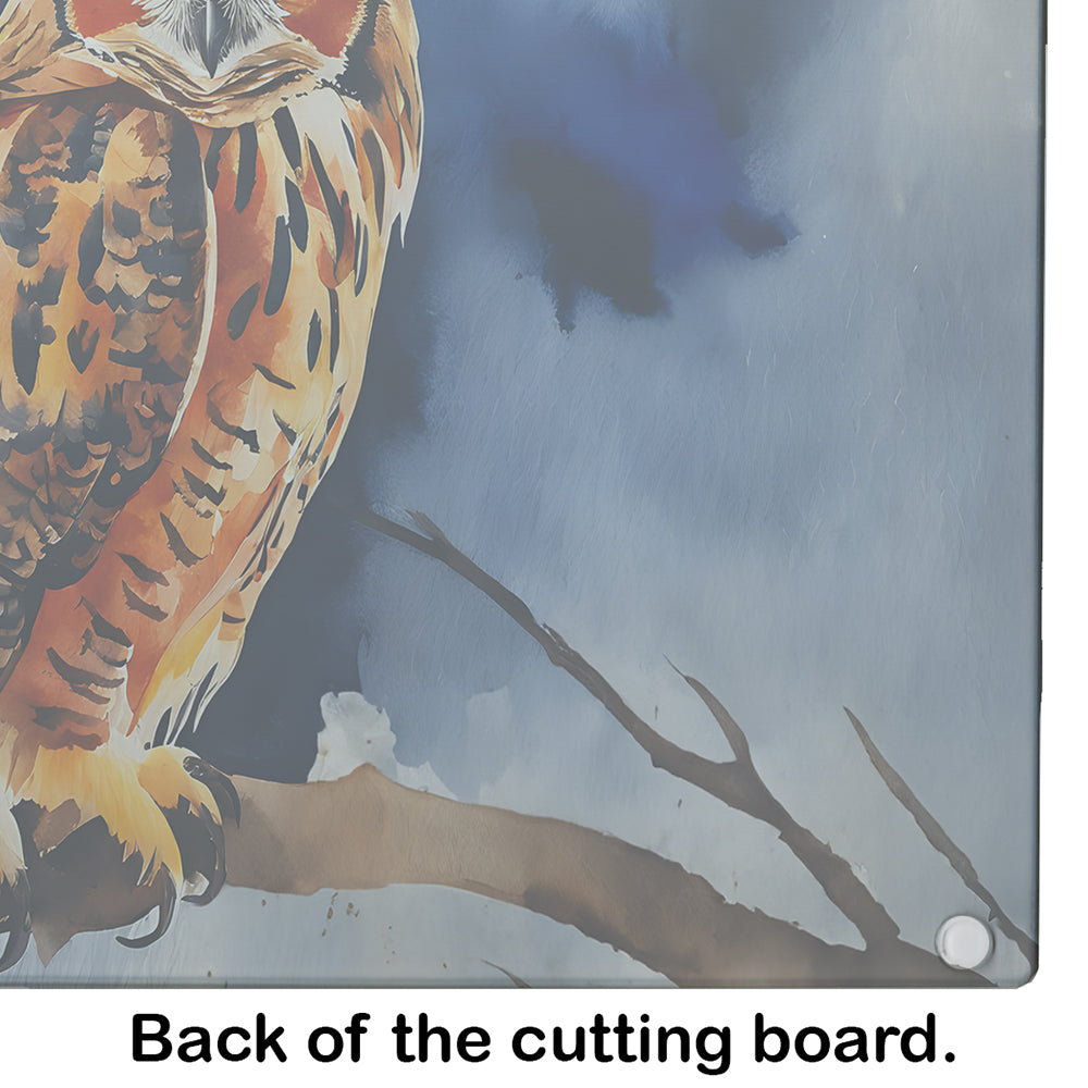 Eurasian Eagle Owl Perched Branch Cutting Board Tempered Glass Kitchen Cutting Surface, Heat Resistant Chopping, Non-Slip Feet, Food Prep & Serving