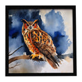 Eurasian Eagle Owl Perched Branch Framed Metal Print Bathroom, Kitchen, Office, Home Decor Wall Art Ready to Hang, Square, 8X8