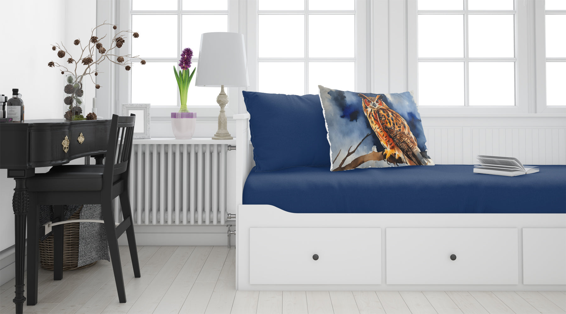 Eurasian Eagle Owl Perched Branch Standard Pillowcase Lightweight Super Soft Easy Care Decorative Artwork Pillowcase, Standard