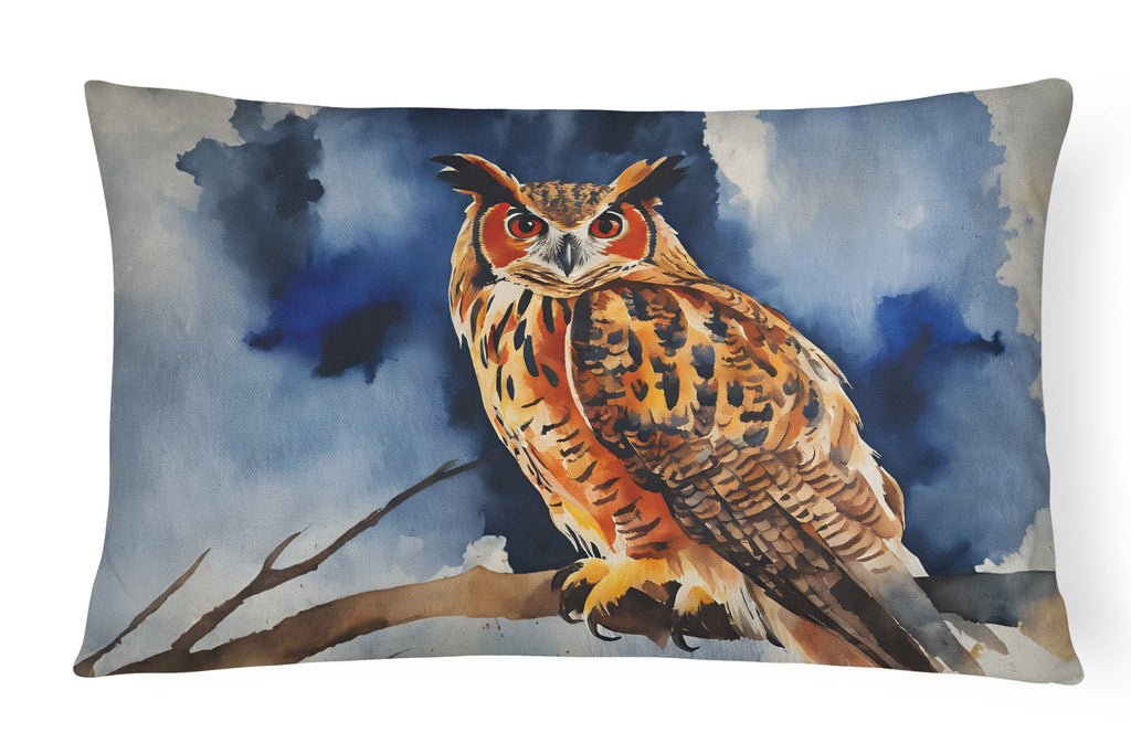 Eurasian Eagle Owl Perched Branch Decorative Throw Pillow 12x16 Indoor Outdoor Accent Cushion, Fabric Cover with Insert for Sofa, Bed, Porch & Living Room