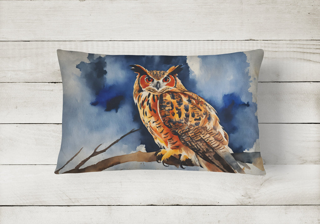 Eurasian Eagle Owl Perched Branch Decorative Throw Pillow 12x16 Indoor Outdoor Accent Cushion, Fabric Cover with Insert for Sofa, Bed, Porch & Living Room