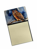 Eurasian Eagle Owl Perched Branch Watercolor Sticky Note Holder Refillable Dispenser Desk Accessory 3x3 Pad Gift