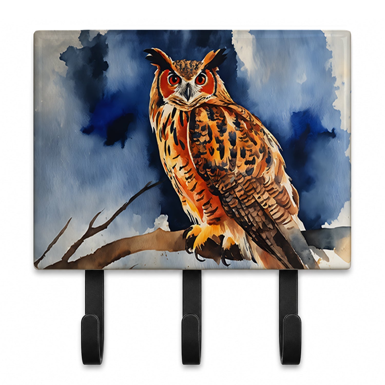 Eurasian Eagle Owl Perched Branch Leash or Key Holder Wall Hooks, Coat Rack Wall Mount, for Hanging Keys, Towels, Aprons, Leashes