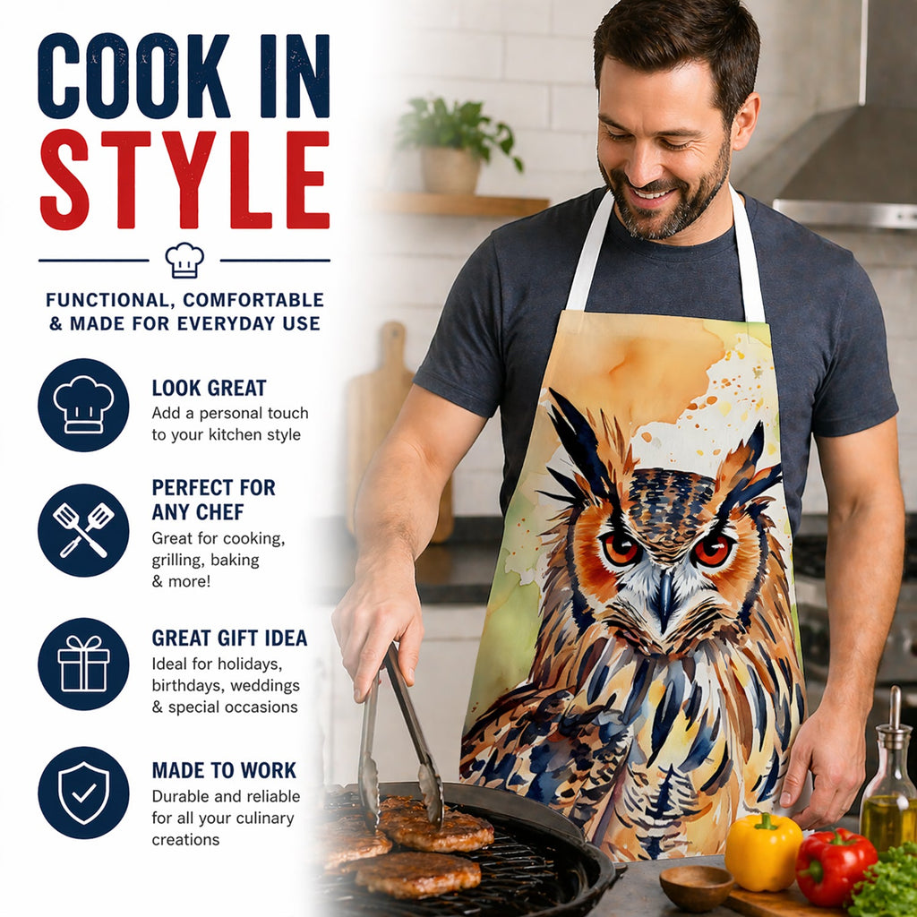 Eurasian Eagle Owl Close-Up Portrait Apron Cooking Kitchen Server Baking Crafts Gardening for Adult Women Men, Unisex, Large, Multicolor