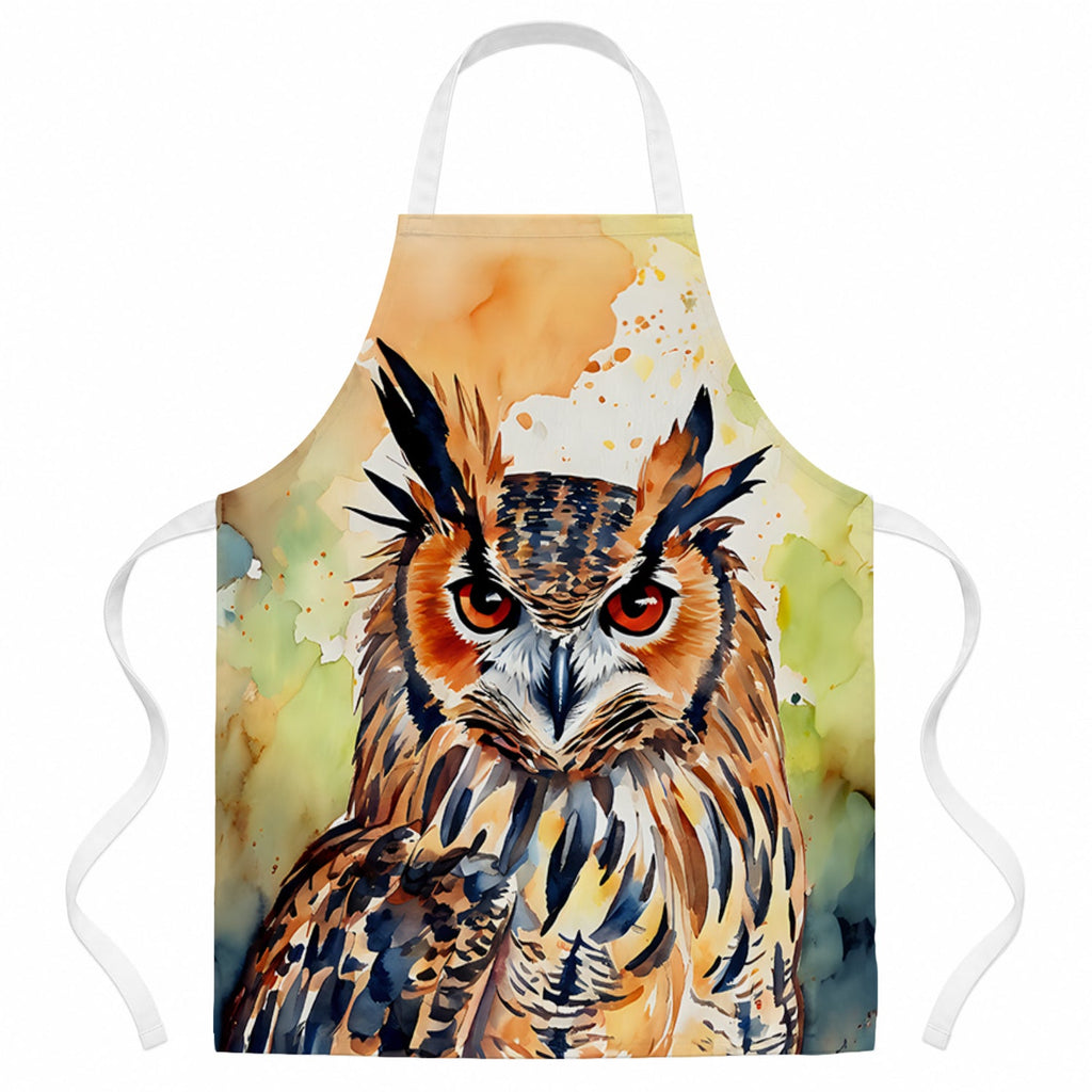 Eurasian Eagle Owl Close-Up Portrait Apron Cooking Kitchen Server Baking Crafts Gardening for Adult Women Men, Unisex, Large, Multicolor