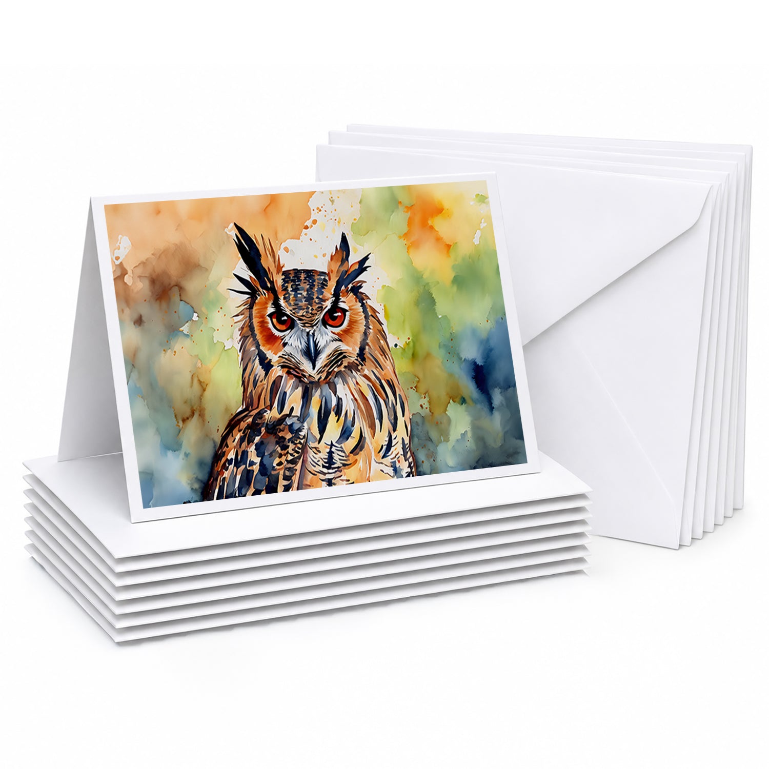 Eurasian Eagle Owl Close-Up Portrait Greeting Cards Pack of 8 Blank Cards with Envelopes Whimsical A7 Size 5x7
