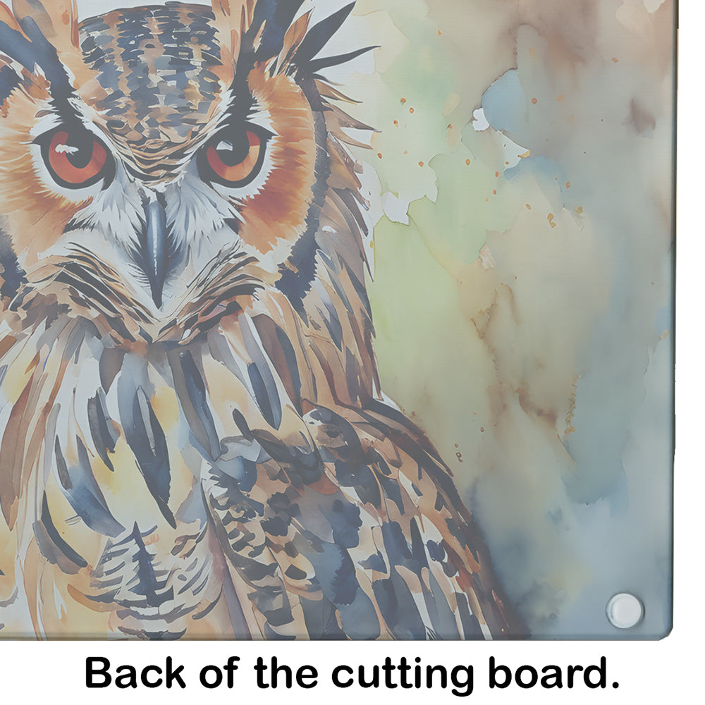 Eurasian Eagle Owl Close-Up Portrait Cutting Board Tempered Glass Kitchen Cutting Surface, Heat Resistant Chopping, Non-Slip Feet, Food Prep & Serving