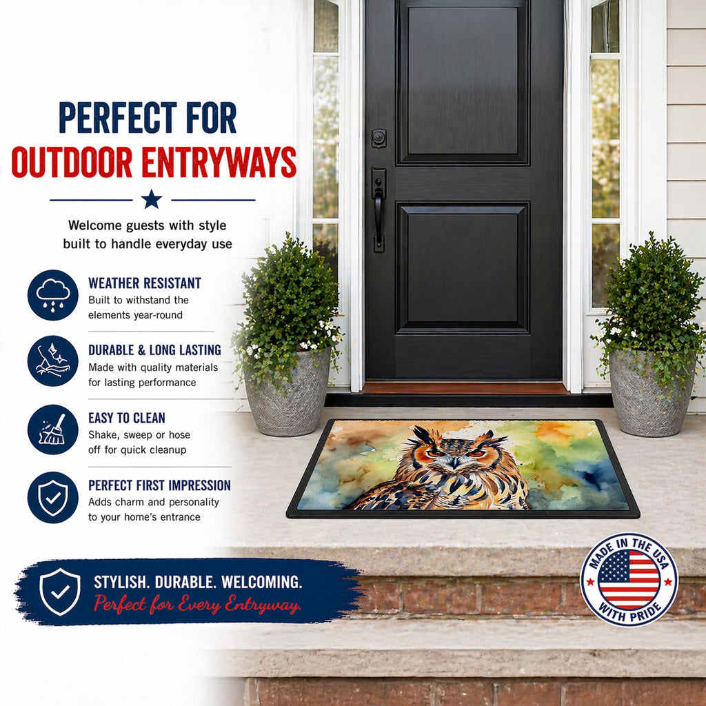 Eurasian Eagle Owl Close-Up Portrait Doormat Indoor Outdoor 18H X 27W Front Door Mat Rugs for Entryway, Non Slip Washable