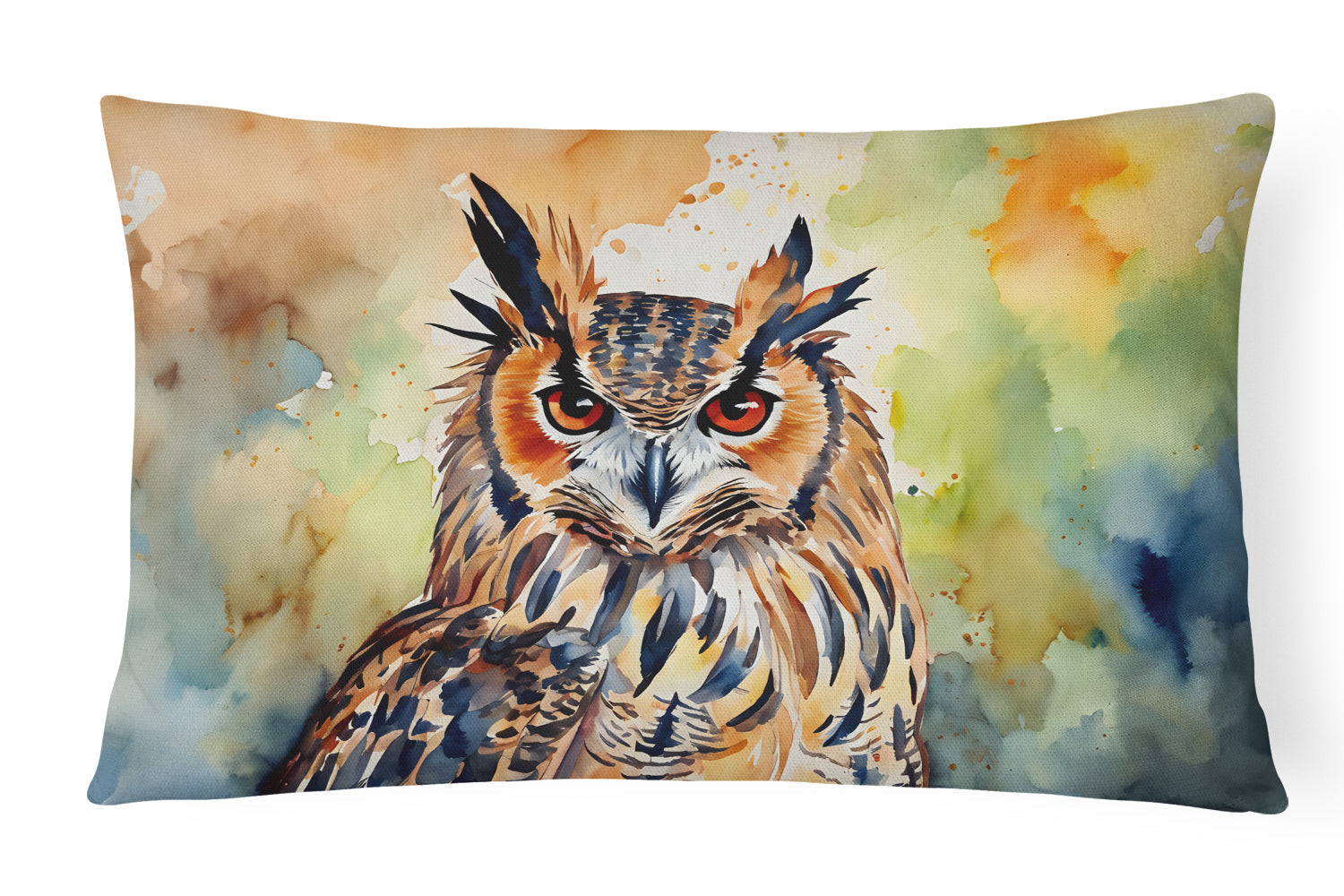 Eurasian Eagle Owl Close-Up Portrait Decorative Throw Pillow 12x16 Indoor Outdoor Accent Cushion, Fabric Cover with Insert for Sofa, Bed, Porch & Living Room