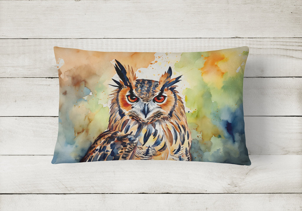 Eurasian Eagle Owl Close-Up Portrait Decorative Throw Pillow 12x16 Indoor Outdoor Accent Cushion, Fabric Cover with Insert for Sofa, Bed, Porch & Living Room