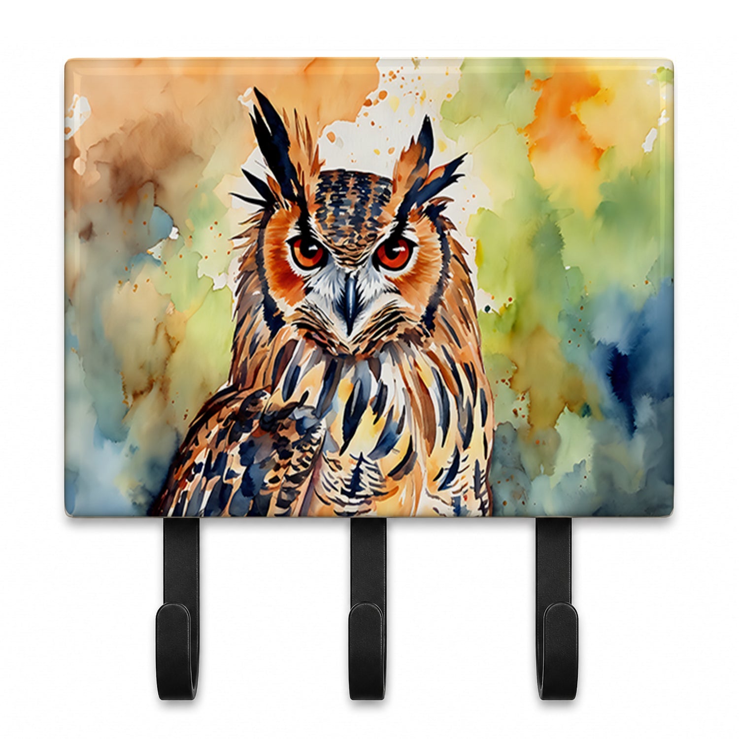 Eurasian Eagle Owl Close-Up Portrait Leash or Key Holder Wall Hooks, Coat Rack Wall Mount, for Hanging Keys, Towels, Aprons, Leashes