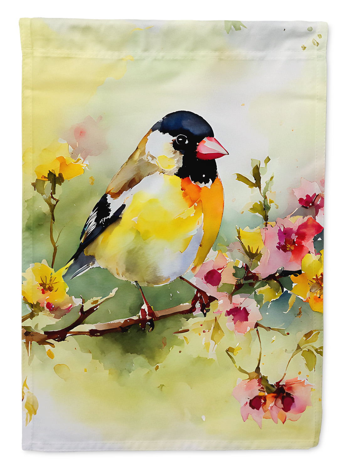American Goldfinch on Blossom Branch House Flag 28x40 Porch Sleeve Pole Decorative Outside Yard Banner Artwork Wall Hanging, Polyester