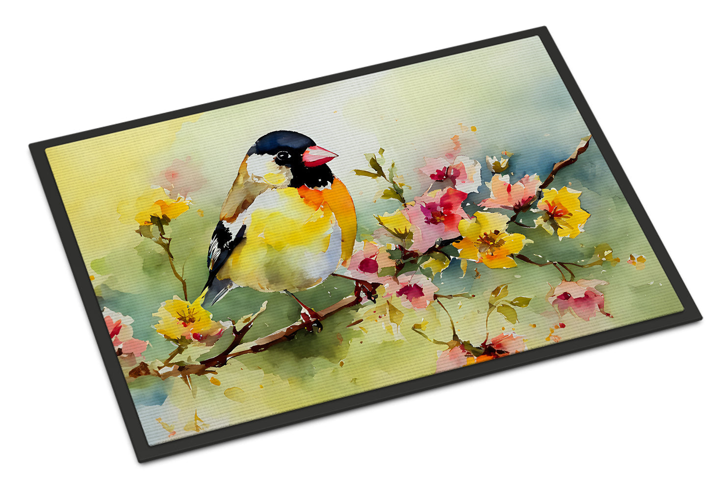 American Goldfinch on Blossom Branch Doormat Indoor Outdoor 24H X 36W Front Door Mat Rugs for Entryway, Non Slip Washable Low Pile,