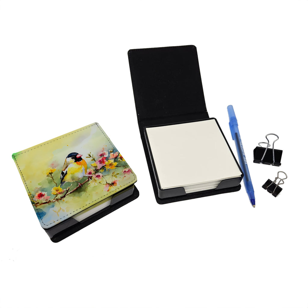 American Goldfinch on Blossom Branch PU Leather Note Paper Holder with Artist-Designed Cover, Desk Accessory, Office Gift