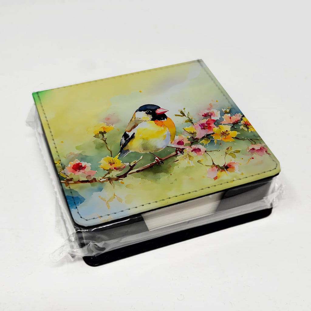 American Goldfinch on Blossom Branch PU Leather Note Paper Holder with Artist-Designed Cover, Desk Accessory, Office Gift