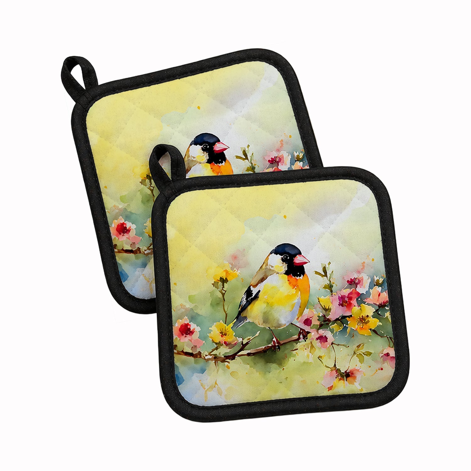 American Goldfinch on Blossom Branch Pot Holder Set of 2 Heat Resistant Quilted Hot Pads 7.5 x 7.5 Inch, Insulated Kitchen Trivets for Cooking & Baking