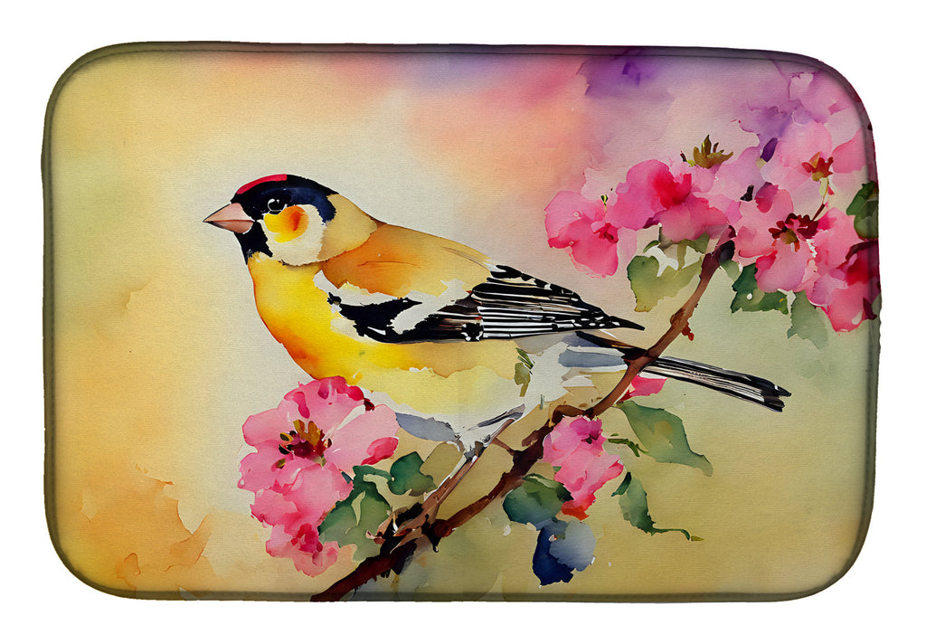American Goldfinch with Blossoms Dish Drying Mat Absorbent Dish Drying Mat Pad for Kitchen Counter Dish Drainer Mat for Countertop, 14 x 21", Multicolor
